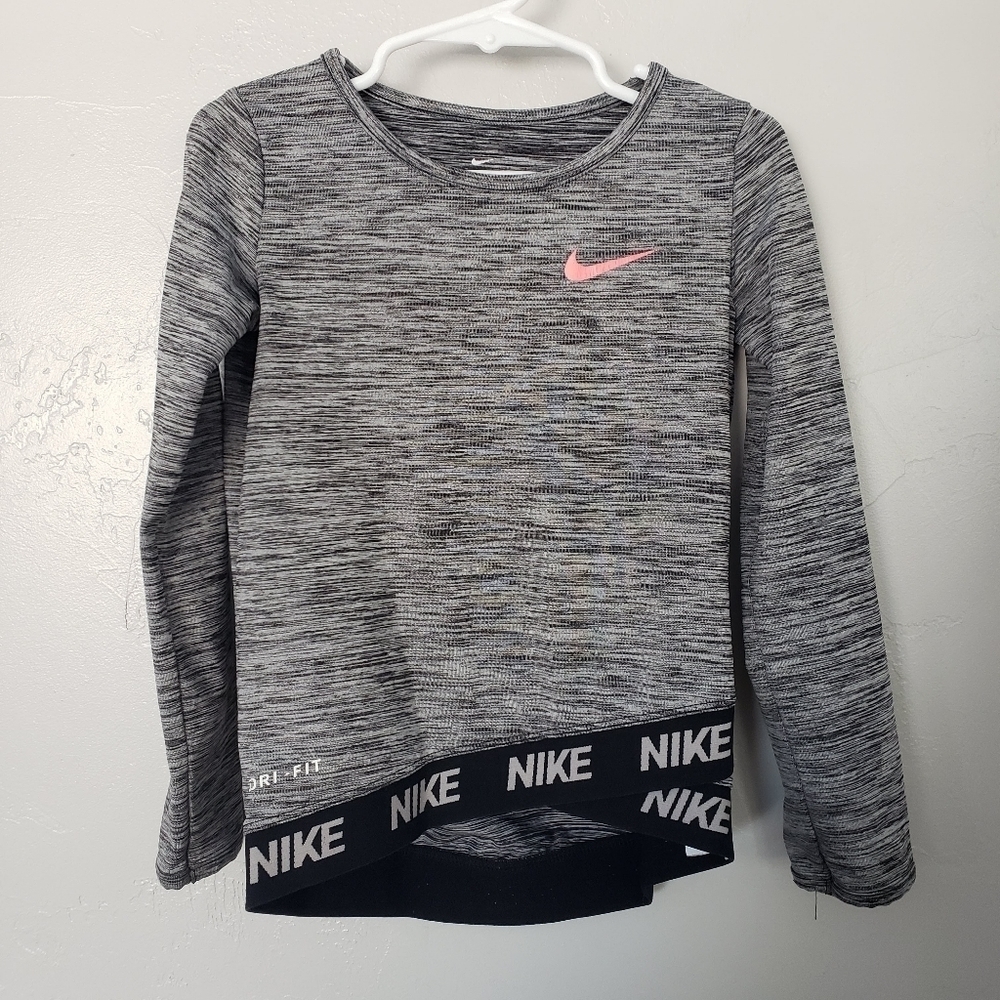 Nike Dri-fit Little Girl XS 3-4 Space Dye Grey Black Long Sleeve Athletic Shirt